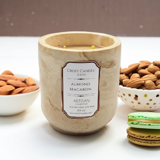 Almond Macaron - Double Wick Stone Vessel Almond Macaron - Double Wick Stone Vessel