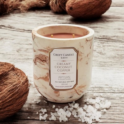 Creamy Coconut Copper - Double Wick Stone Vessel