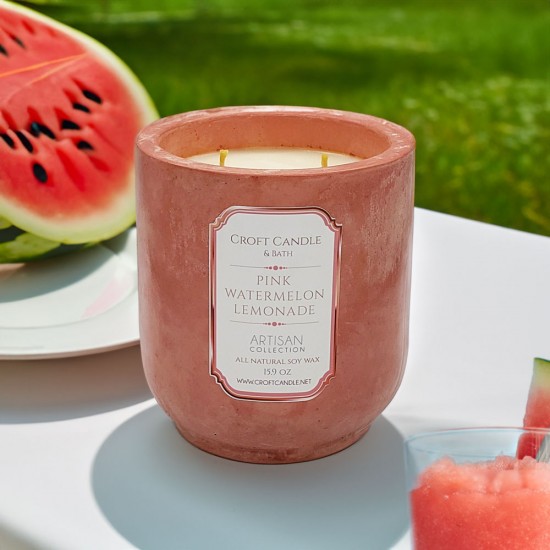 Pink Watermelon Lemonade - Double Wick Stone Vessel Pink Watermelon Lemonade - Double Wick Stone Vessel