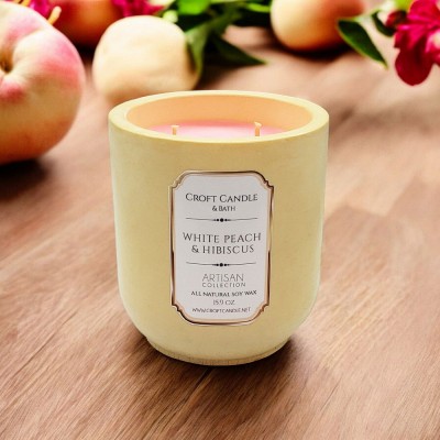 White Peach & Hibiscus - Double Wick Stone Vessel White Peach & Hibiscus - Double Wick Stone Vessel