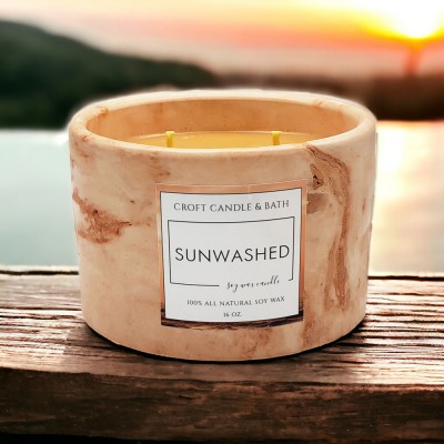 Sunwashed Artisan Stone Candle