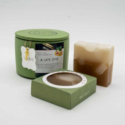 A LATE ONE BUNDLE CANDLE AND SHEA BUTTER BAR A LATE ONE BUNDLE CANDLE AND SHEA BUTTER BAR