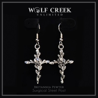 Wolf Creek Unlimited - Britannia Pewter Rose Earrings Wolf Creek Unlimited - Britannia Pewter Rose Earrings