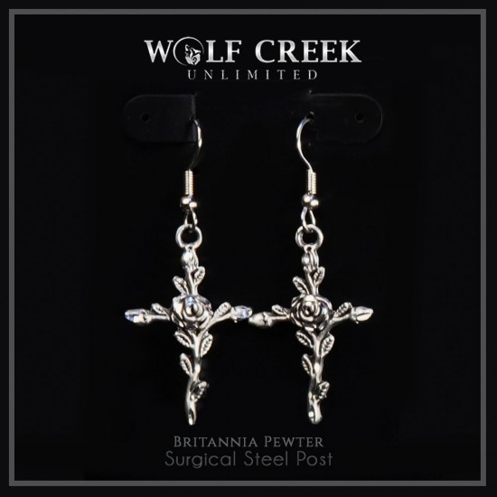 Wolf Creek Unlimited - Britannia Pewter Rose Earrings
